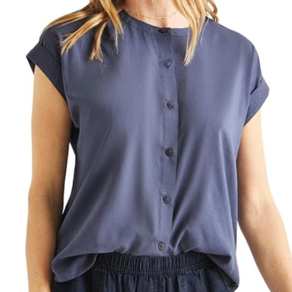 Splendid | Split-Neck Button-Front Blouse | Blue … - image 1